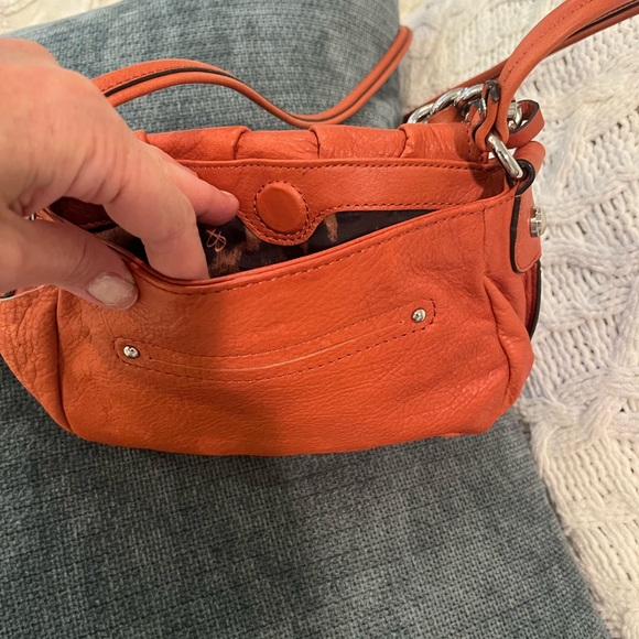 B Makowsky Leather Mini Crossbody Hand Bag Chain Strap Pumpkin/ Burnt Orange NWT - Picture 11 of 12